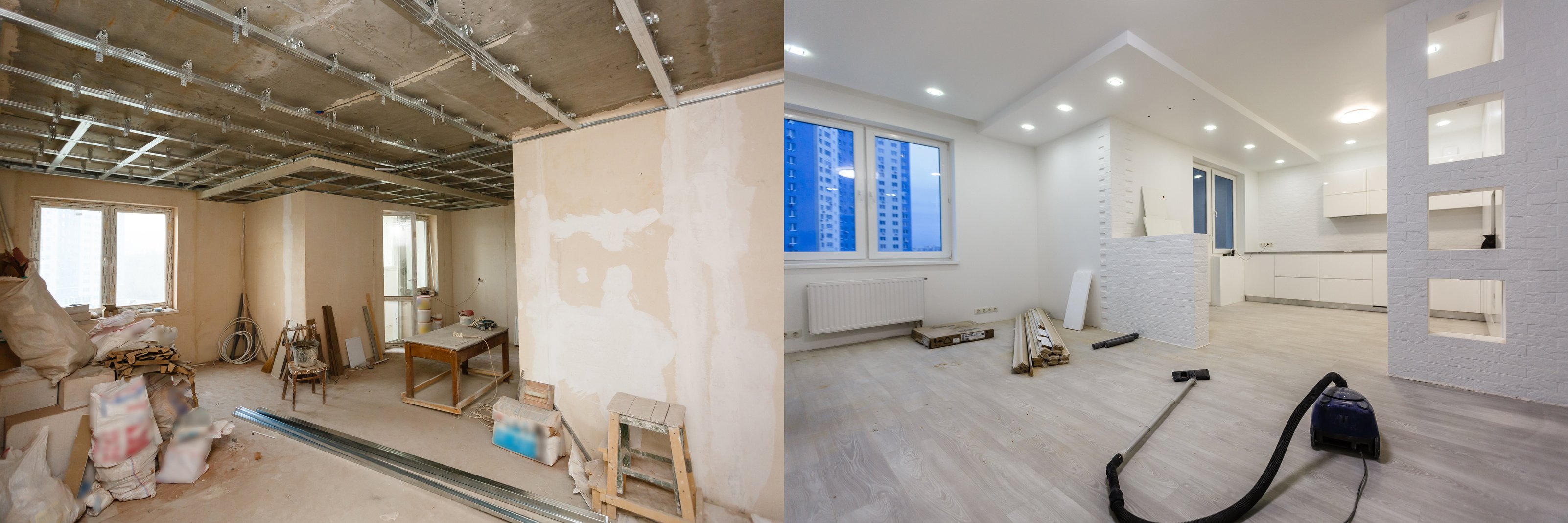 Comparison of a room in an apartment before and after renovation new house